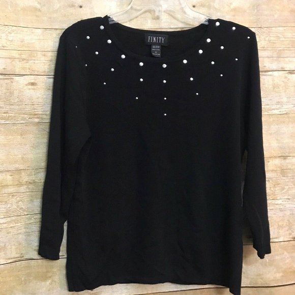 Finity Size M Medium Sweater Black w Silver Studs - Picture 2 of 11